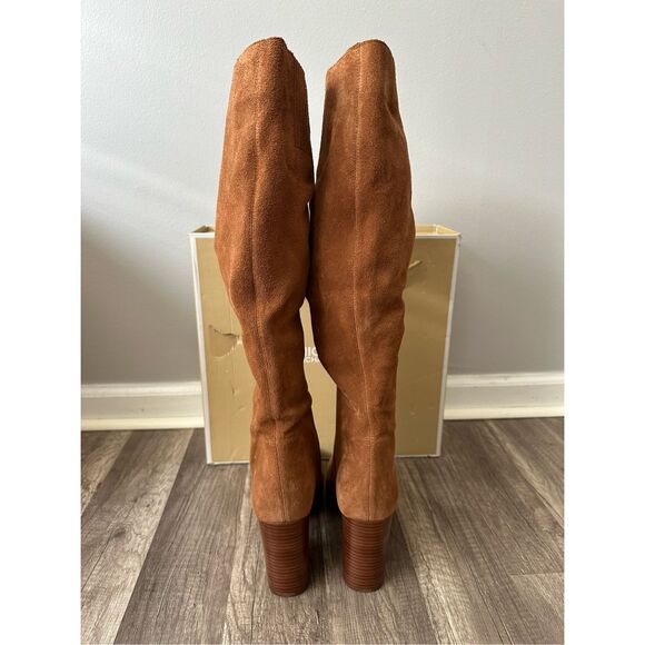 Michael Kors Slouchy Suede Round Toe Heeled Pull-on Leigh Boots Luggage Size 10 - Picture 7 of 12
